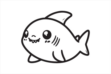 Cute baby shark outline silhouette