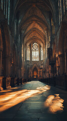 Fototapeta premium Dramatic lighting illuminates interior of Westminster Abbey, showcasing its stunning architecture