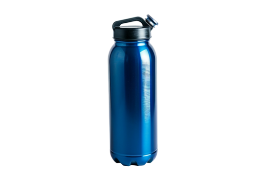 Eco-friendly sports water bottle with a stainless steel body and sustainable materials isolated on transparent background