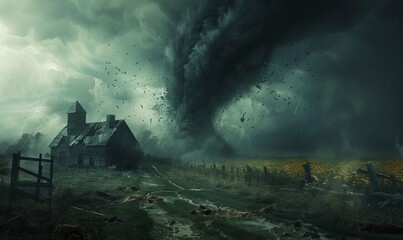 Fototapeta premium The tornado in the storm is sweeping up everything it passes and encounters