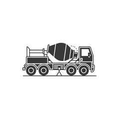 Fototapeta premium Black and White Side View Illustration of a Concrete Mixer Truck