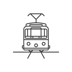 Black and White Line Drawing of a Tram