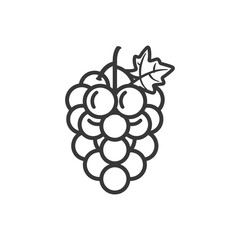 Black and White Line Drawing of Grapes with a Single Leaf