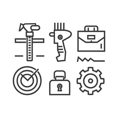 Black and white line icons of various objects