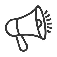 Black and white outline illustration of a megaphone