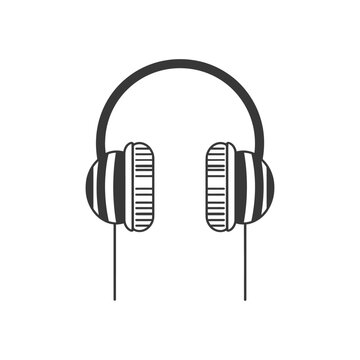 recommend clip art: Black and white outline illustration of a pair of headphones