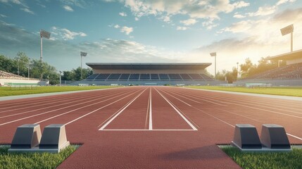 Running Track at a Stadium with Sunset