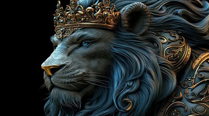 A majestic lion with a crown and ornate details, symbolizing strength and royalty.