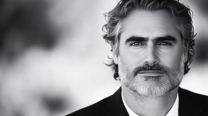 Fototapeta premium Portrait of a Mature Man with Gray Hair and Beard in a Black Blazer