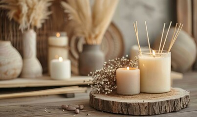 Candles and reed diffusers for aromatherapy session