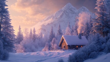 Snowy Cabin nestled in the Winter Wonderland