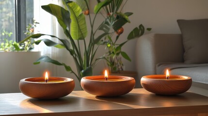 Fototapeta premium A contemporary Diwali setup with minimalistic diyas, sleek designs, and warm tones