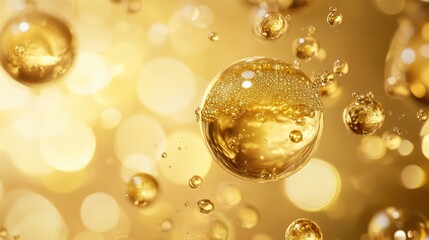 Fototapeta premium Gold Beauty Serum Bubbles. AI generated illustration