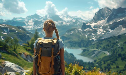 Rear view of female hiker looking at mountain view