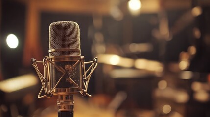 Professional Microphone in Recording Studio. AI generated illustration