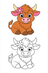 Coloring book for kids. Cow line art vector illustration