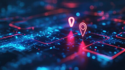 Digital Map with Location Pins. AI generated illustration