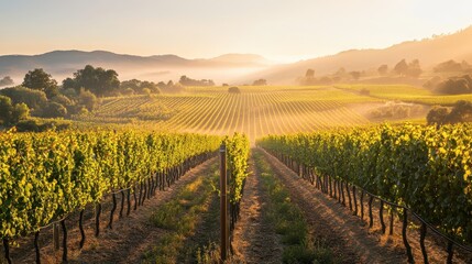 Fototapeta premium Vineyard Rows at Golden Hour