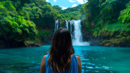 Fototapeta premium Woman Tropical Waterfall
