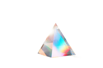 Glass Prism Dispensing Colorful Light Beam on White Transparent Background