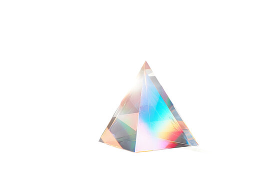 Glass Prism Dispensing Colorful Light Beam on White Transparent Background