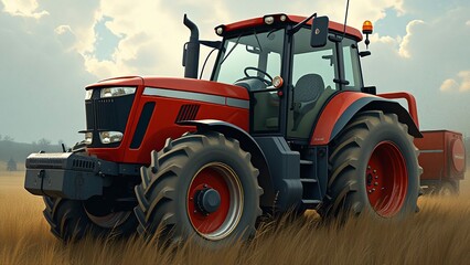Obraz premium modern tractor in the field, economical farming