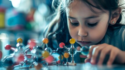 Curious Child Building Molecular Model in Science Class,STEM education,