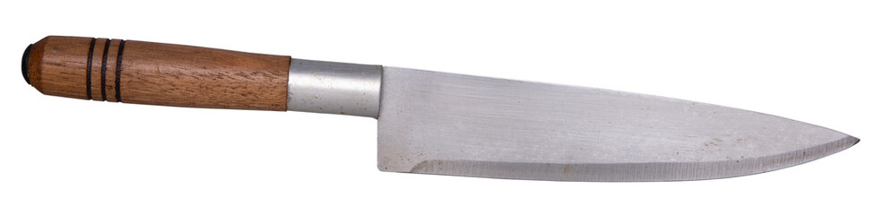 Knife with wooden handle used for cutting barbecue.