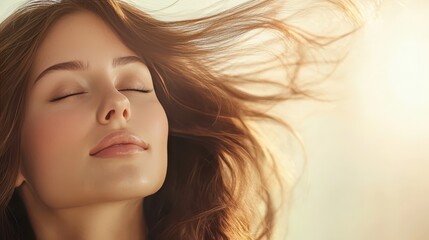Woman with Closed Eyes and Windblown Hair