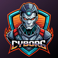 Male cyborg robot mascot esport game logo illustration for sport game team