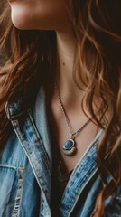 beads with shell on neck close up.