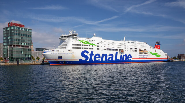 Die RoPax-F&auml;hre Stena Scandinavica der Stena Line am Schwedenkai. Die F&auml;hre verbindet Kiel mit G&ouml;teborg in Schweden. Kiel, Schleswig-Holstein, Deutschland am 31. August 2024..