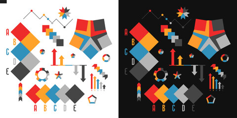 Set of infographic elements. Business and strategy sign. Isolated infographic elements charts diagrams arrows and banners. For business development and marketing  