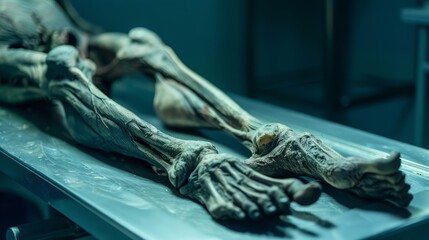 the legs of a dead person.