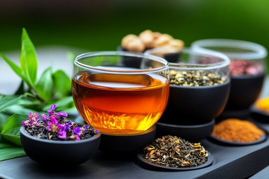 A tea blending session, where herbs, flowers, and spices are carefully chosen to create a personalized tea blend with specific healing properties