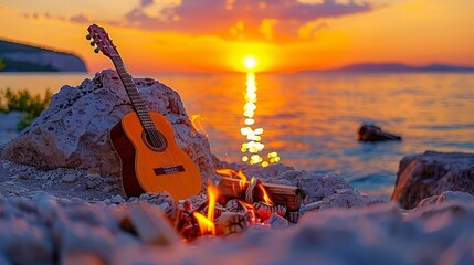 Experience a summer beach bash with bonfire, acoustic tunes, and sunset marshmallow roasting fun