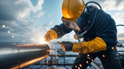 Deep-sea diver welding, maintaining submarine infrastructure.