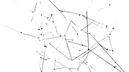 Irregular intersecting lines with dots and junctions, black and white distressed monochrome abstract texture pattern design background