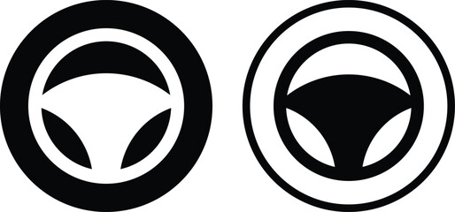 Car steering wheel icon set in two styles . Driving wheel icon vector