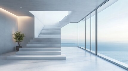 Minimalist staircase design within a modern villa interior