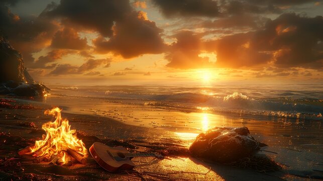 Experience a summer beach bash with bonfire, acoustic tunes, and sunset marshmallow roasting fun