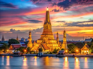 Obraz premium Wat Arun temple at twilight in Bangkok, Thailand.