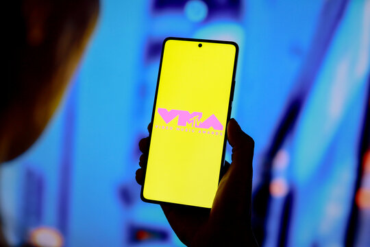 September 12, 2024, Paraguay. In this photo illustration, the MTV Video Music Awards (VMA) logo is displayed on a smartphone screen.