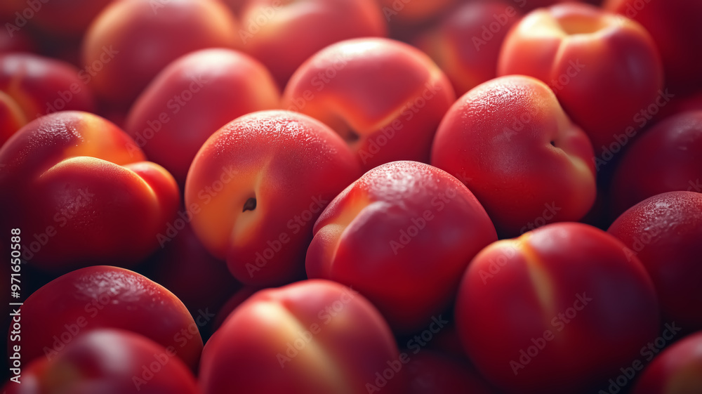 Wall mural close-up of ripe peaches stacked together