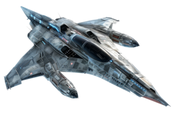 Sci Fi jet isolated on a clear transparent background for futuristic design