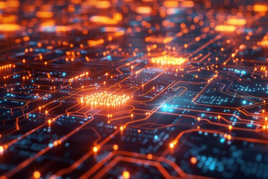 Abstract background visualizing AI algorithms, neural networks, and digital data.