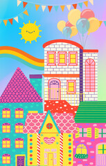 colorful city abstract cheerful cute pink blue