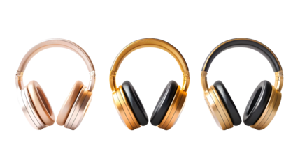 Set of 4 beautiful headphones isolated on transparent background