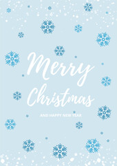 Festive Christmas flyer with blue snowflakes and the text 