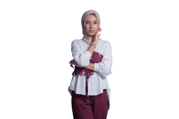 Young Pretty Modern Muslim Woman in Hijab on Transparent Cut-Outs Background